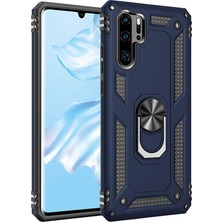 Microsonic Huawei P30 Pro Kılıf Military Ring Holder Lacivert