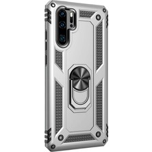 Microsonic Huawei P30 Pro Kılıf Military Ring Holder Gümüş