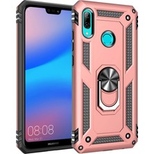 Microsonic Huawei P20 Lite Kılıf Military Ring Holder Rose Gold