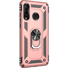 Microsonic Huawei P30 Lite Kılıf Military Ring Holder Rose Gold