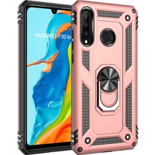 Microsonic Huawei P30 Lite Kılıf Military Ring Holder Rose Gold