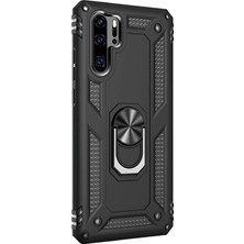 Microsonic Huawei P30 Pro Kılıf Military Ring Holder Siyah