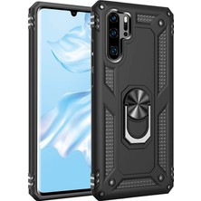 Microsonic Huawei P30 Pro Kılıf Military Ring Holder Siyah