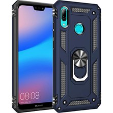 Microsonic Huawei P20 Lite Kılıf Military Ring Holder Lacivert