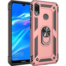 Microsonic Huawei Y7 2019 Kılıf Military Ring Holder Rose Gold