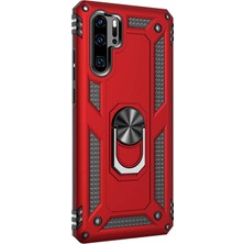 Microsonic Huawei P30 Pro Kılıf Military Ring Holder Kırmızı