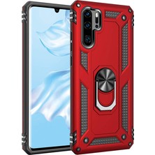 Microsonic Huawei P30 Pro Kılıf Military Ring Holder Kırmızı