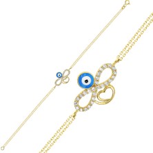 Sonsuzluklu Nazarlı Kalpli Altın Bileklik