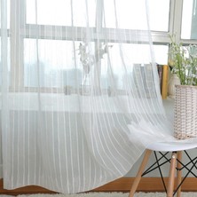 Caserta Home AR01813 Armürlü 1/2,5 Orta Pileli Kalın Zincir Çizgili Düz Tül  Perde - 100x210 cm