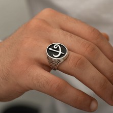 Ervanur Gümüş Kaplama Elif Vav Motifli Erkek Yüzük