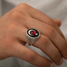 Ervanur Gümüş Kaplama Taşlı Ay Yıldız Erkek Yüzük