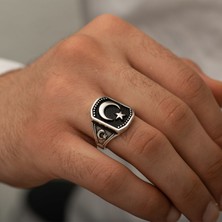 Ervanur Gümüş Kaplama Ay Yıldız Erkek Yüzük