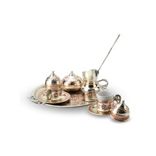 2 Kişilik Miray İşlemeli Bakır Kahve Takımı