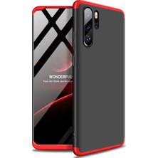 Case 4U Huawei P30 Pro Kılıf 3 Parçalı Tam Koruma Sert Mika Ays Kapak Siyah Kırmızı