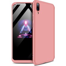 Case 4U Huawei Y7 2019 Kılıf 3 Parçalı Tam Koruma Sert Mika Ays Kapak Rose Gold