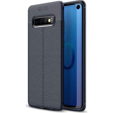 Microsonic Samsung Galaxy S10 Kılıf Deri Dokulu Silikon Lacivert