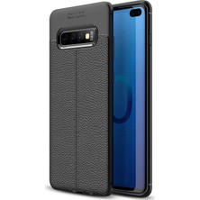 Microsonic Samsung Galaxy S10 Plus Kılıf Deri Dokulu Silikon Siyah