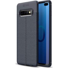 Microsonic Samsung Galaxy S10 Plus Kılıf Deri Dokulu Silikon Lacivert