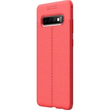 Microsonic Samsung Galaxy S10 Plus Kılıf Deri Dokulu Silikon Kırmızı