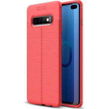 Microsonic Samsung Galaxy S10 Plus Kılıf Deri Dokulu Silikon Kırmızı