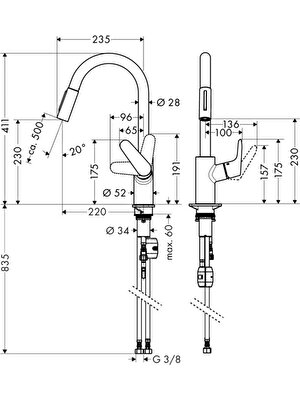 Hansgrohe Focus E2 240 Pull-Out Tek Kollu Evye Bataryası