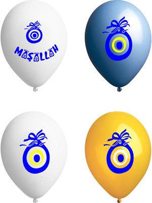 Atom Balon Nazar Boncuğu ve Maşallah Baskılı Karışık Renkli 12 İnch 100'LÜ Paket Balon