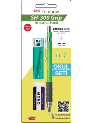 Tombow SH 300 Grip Mekanik Kurşun Kalem 07 mm Neon Yeşil Okul Seti GR56
