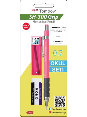 Tombow SH-300 Grip Mekanik Kurşun Kalem 0,7 mm Pembe Okul Seti GR81