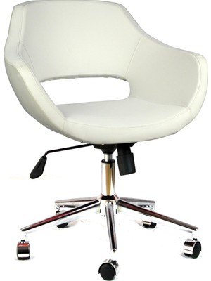 Bürocci Viva Metal Ayaklı Çalışma Koltuğu - Beyaz Deri - 2021A0109