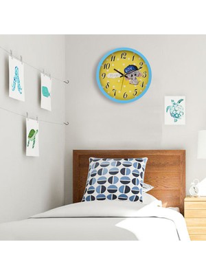 Muyi̇ka Elefantemas Mavi Çerçeveli Çocuk Odası Duvar Saati 30 cm