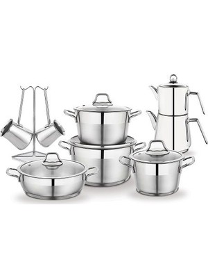 Schafer Mamma Mia 15 Parça 18/10 Paslanmaz Çelik Çeyiz Seti – Cam Kapaklı Derin Tencereler ve Mutfak Gereçleri 16-24 cm