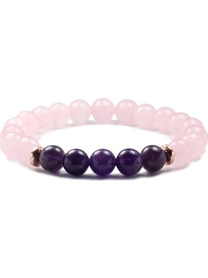 Magazacım 8 mm Pembe Kuvars Ametist Doğal Taş Kadın Bileklik