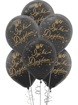 Kikajoy Altın İyi ki Doğdun Baskılı Siyah Balon 100'lü