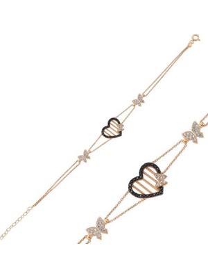 Tesbihayal Gümüş Kalpli Kelebek Bayan Bileklik