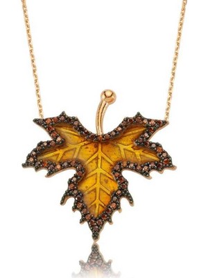 Tesbihayal Gümüş Sonbahar Çınar Yaprağı Kolye