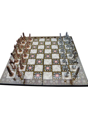 Gift Home Metal Mısır Satranç Takımı Antik ve Katlanır Sedef Tahta