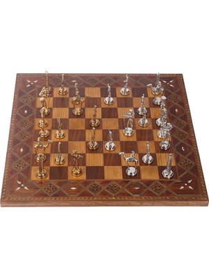 Gift Home Metal Mısır Satranç Takımı Parlak ve El Yapımı Masif Ahşap Satranç Tahtası