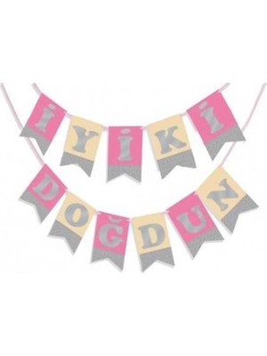 Partici İyi Ki Doğdun Pembe Gümüş Banner
