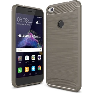 Huawei P9 Lite 2017 Karbon Fiber Room Silikon Kapak Kılıf Gri + Temperli Cam