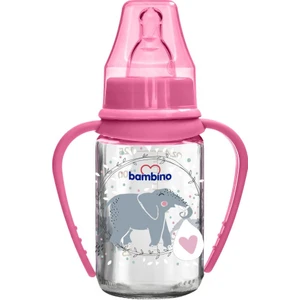 Cam Kulplu Biberon 125 ml Pembe Fil