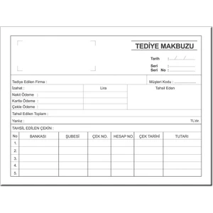 Tediye Makbuzu 2-50 2 nüsha 14x20 cm Otokopili 6 ADET
