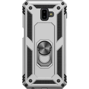 Case Street Samsung Galaxy J6 Plus Kılıf Vega Yüzüklü Mıknatıslı+Nano Glass Gümüş