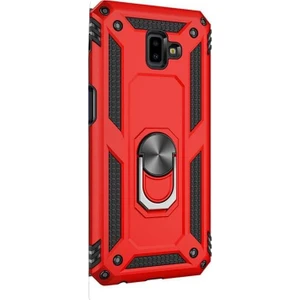 Case Street Samsung Galaxy J6 Plus Kılıf Vega Yüzüklü Mıknatıslı+Nano Glass Kırmızı