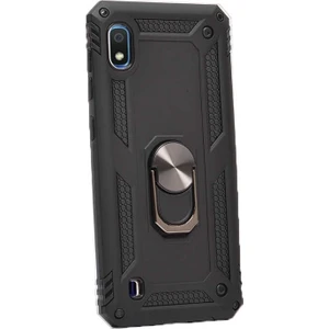 Case Street Samsung Galaxy M10 Kılıf Vega Yüzüklü Mıknatıslı+Nano Glass Siyah
