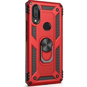 Case Street Huawei Y7 Prime 2019 Kılıf Vega Standlı Yüzüklü Mıknatıslı Kırmızı