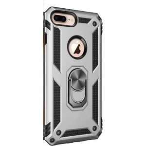 Case Street Apple iPhone 8 Plus Kılıf Vega Standlı Yüzüklü Mıknatıslı Gümüş