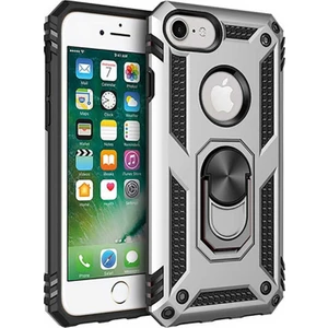 iPhone 8 Kılıf Shockproof Standlı Yüzük Tutuculu Mega Case Gümüş
