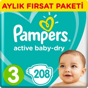 Bebek Bezi Aktif Bebek 3 Beden Midi Aylık Fırsat Paketi Paket 208 Adet