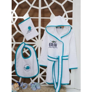 Z&R HOME Bambu 3-4 Yaş Çocuk Bornoz Seti - Ocean
