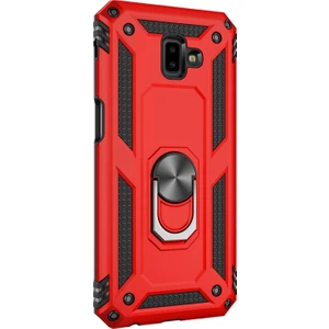Samsung Galaxy J6 Plus Kılıf Military Ring Holder Kırmızı